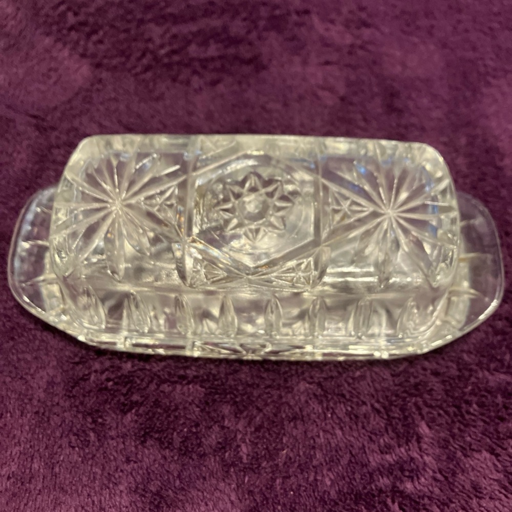 Vintage Anchor Hocking Covered Butter Dish Crystal Clear Glass Star of David